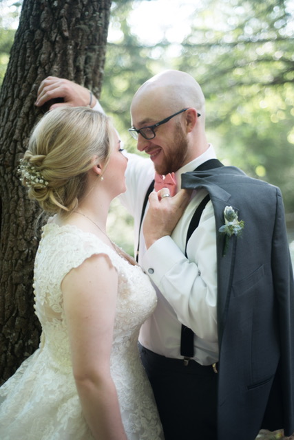Intimate moment with bride and groom